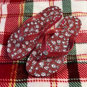 Coach Red Floral Abigail Flip Flops